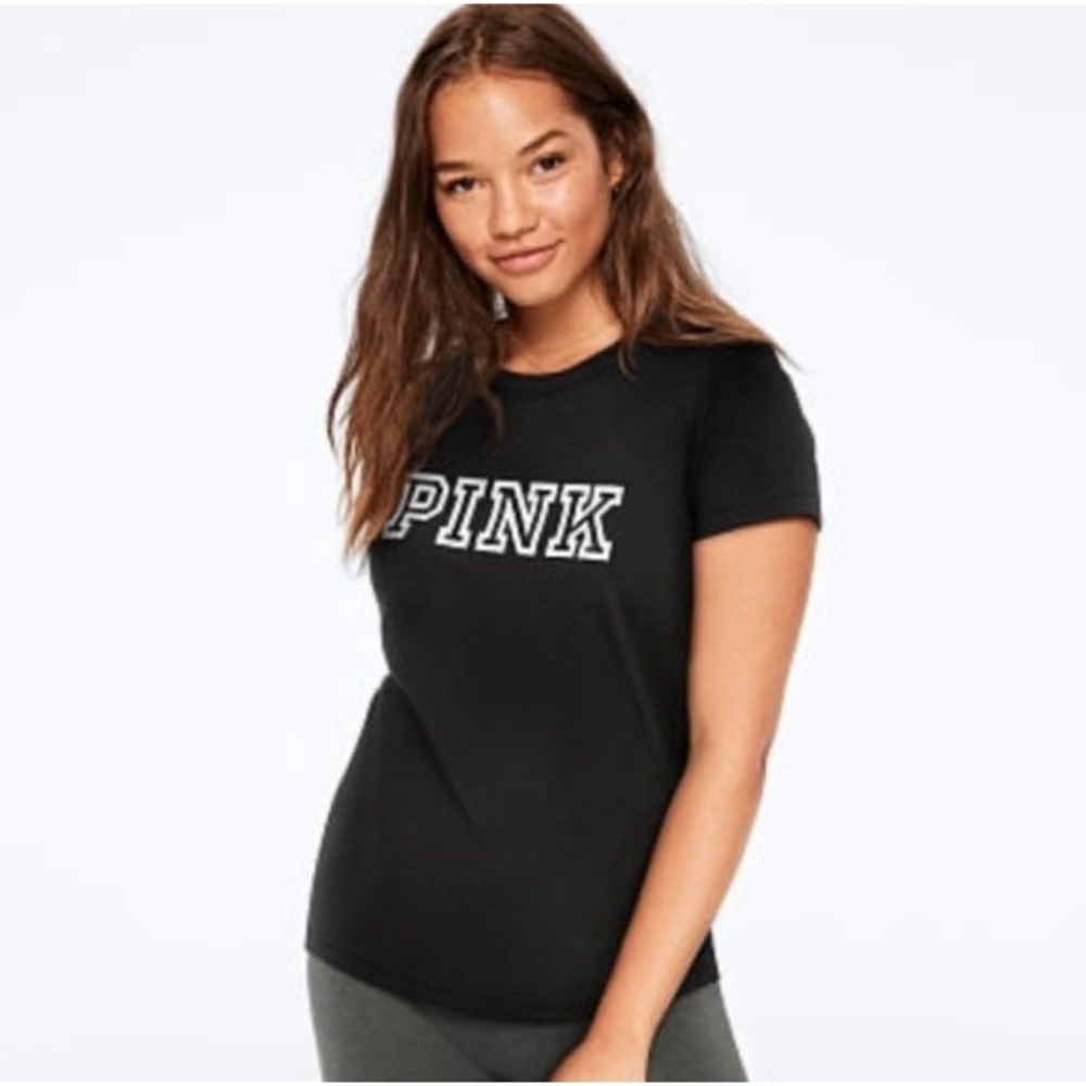PINK black logo tee